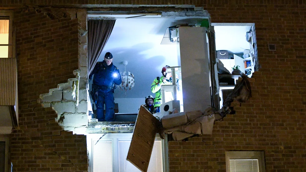 Explosionen orsakade ett stort hål i husfasaden. Arkivbild.