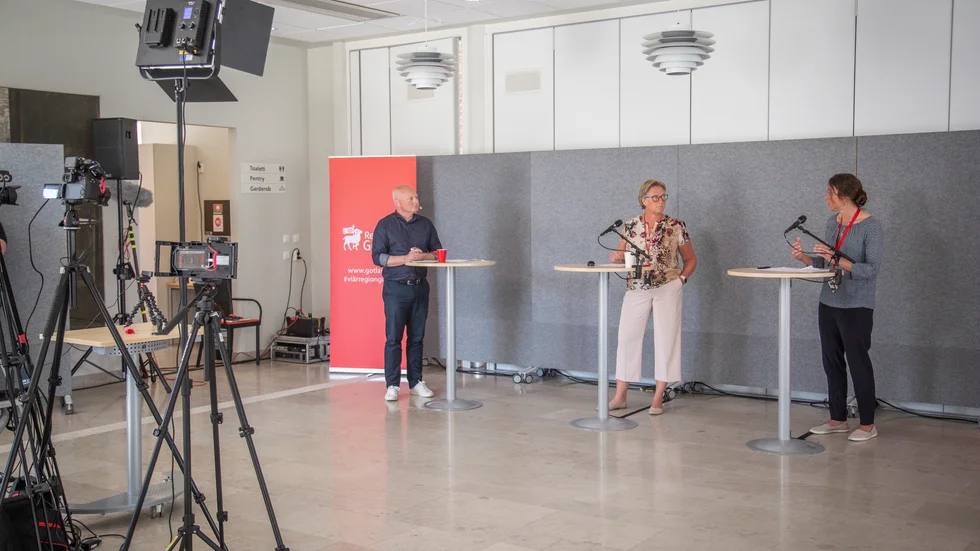 En av Region Gotlands alla presskonferenser under pandemiåret 2020.