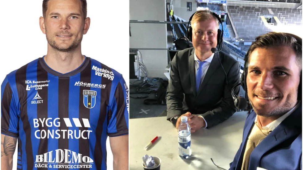 Robert Åhman Persson och kommentatorn Pelle Bäckman. 