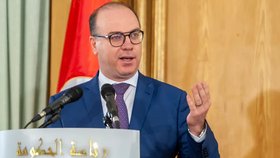 Tunisiens premiärminister Elyes Fakhfakh vid sitt tillträde den 28 februari i år.