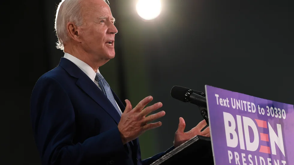 Demokraternas presidentkandidat Joe Biden under ett tal i Dover i Delaware i fredags.