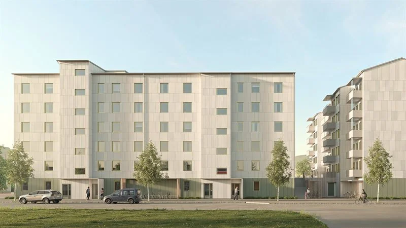 De 60 lägenheterna som ska byggas i kvarteret Hasseln i Gällivare är fördelade på två huskroppar. 