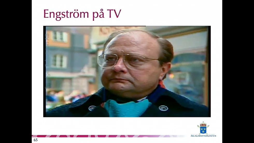 Stig Engström, senare kallad Skandiamannen, intervjuas i SVT:s Rapport i samband med en "rekonstruktion" av Palmemordet som Engström själv regisserade en tid efter händelsen. Tv-inslaget ingår i den förundersökning som nu lagts fram av chefsåklagare Krister Petersson.