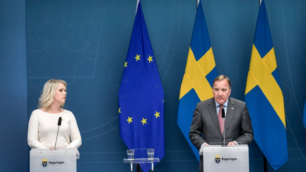 Pressträff med socialminister Lena Hallengren (S) och statsminister Stefan Löfven (S).