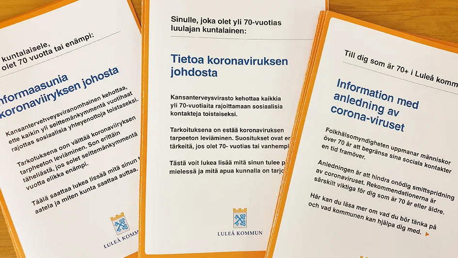 i dagarna skickar Luleå kommun en folder med information gällande coronaviruset. Foldern skickas till alla från 70 år och uppåt.