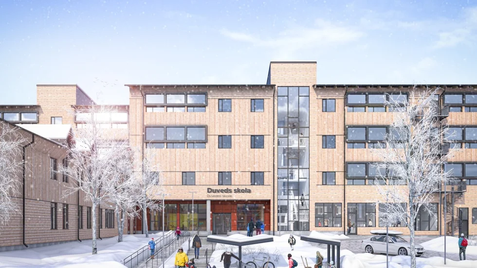 När skolan i Duved byggts ut ska den ge plats åt 600 elever. Höstterminen 2022 ska verksamheterna flytta in i skolan.