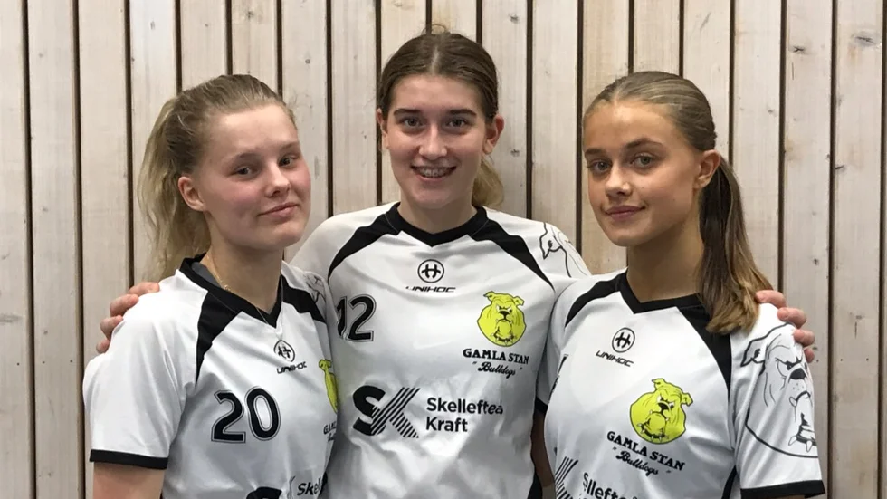 Gamla Stans målskyttar Emmeline Lundmark, Clara Lindblom och Thea Boström. 