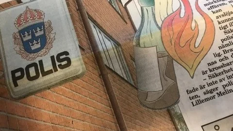 Kuriren för 25 år sedan: En bensinbomb var ytterst nära att förvandla polishuset i Katrineholm till ett eldhav. Men flaskan ställde sig helt mirakulöst på högkant och därmed undveks en katastrof.