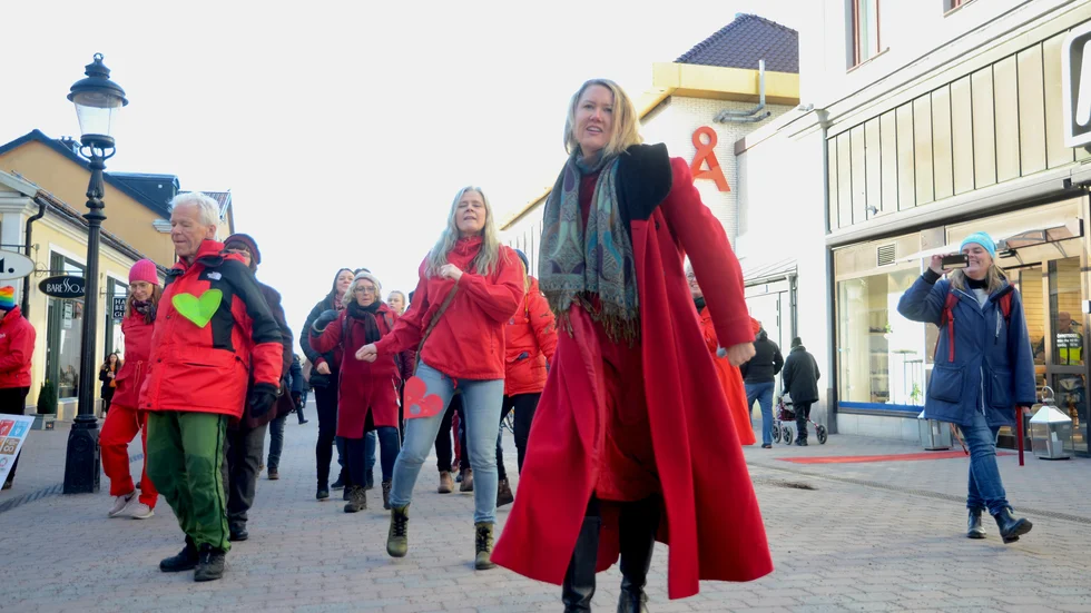 Under lunchen på förmiddagen dansades det friskt efter Storgatan. Flashmobben anordnades av klimatnätverket Grön Framtid Nyköping.