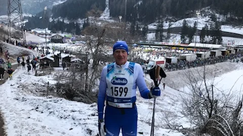 Erik Rollborn kom på femte plats i H 70-klassen i långloppet Marcialonga.