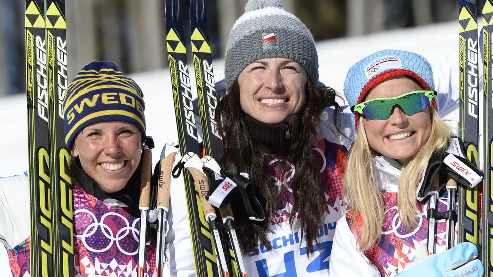 Justyna Kowalczyk efter OS-guldet över 10 kilometer i Sotji 2014.