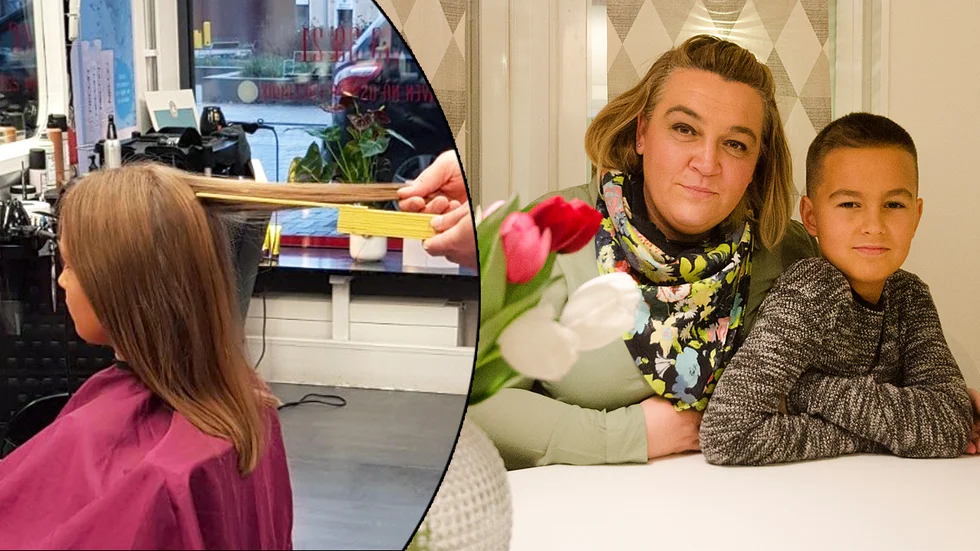 Här syns den nyklippte Ervin Zukic med mamma Mirsada. För Ervin har det varit en omställning att anpassa sig till att inte ha ett 40-centimeters långt hår. 