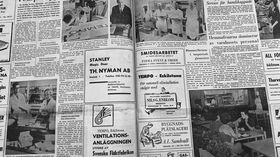 Eskilstuna-Kuriren den 1 september 1965. Det stora lyxiga varuhuset Tempo ska öppna dagen efter att artiklarna publicerats. Här finns nästan allt som man kan behöva, enligt texten.