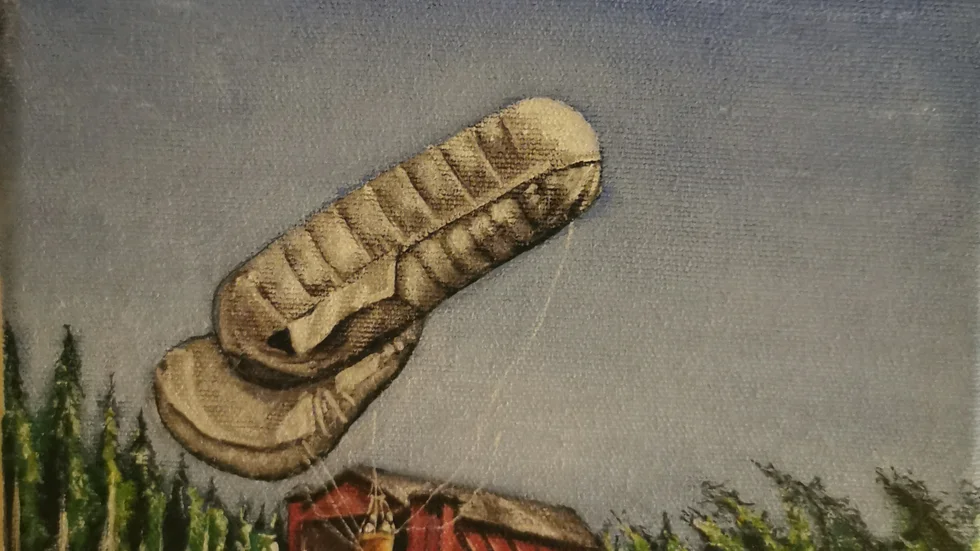 Ballonghallen 1914, måleri, 20×20 cm