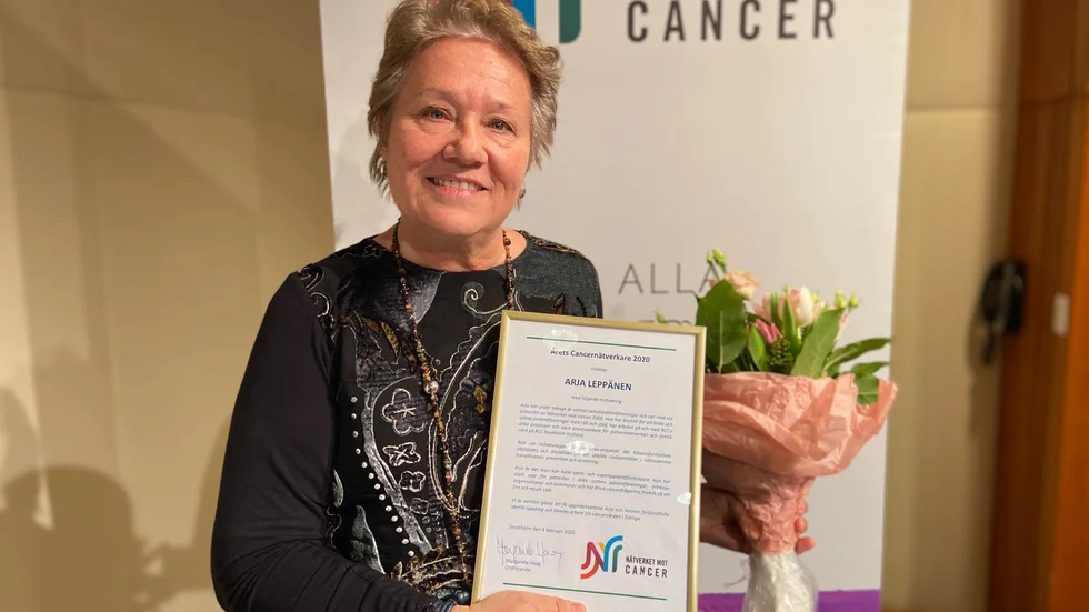 Arja Leppänen från Eskilstuna tilldelas priset för Årets Cancernätverkare i Sverige år 2020.